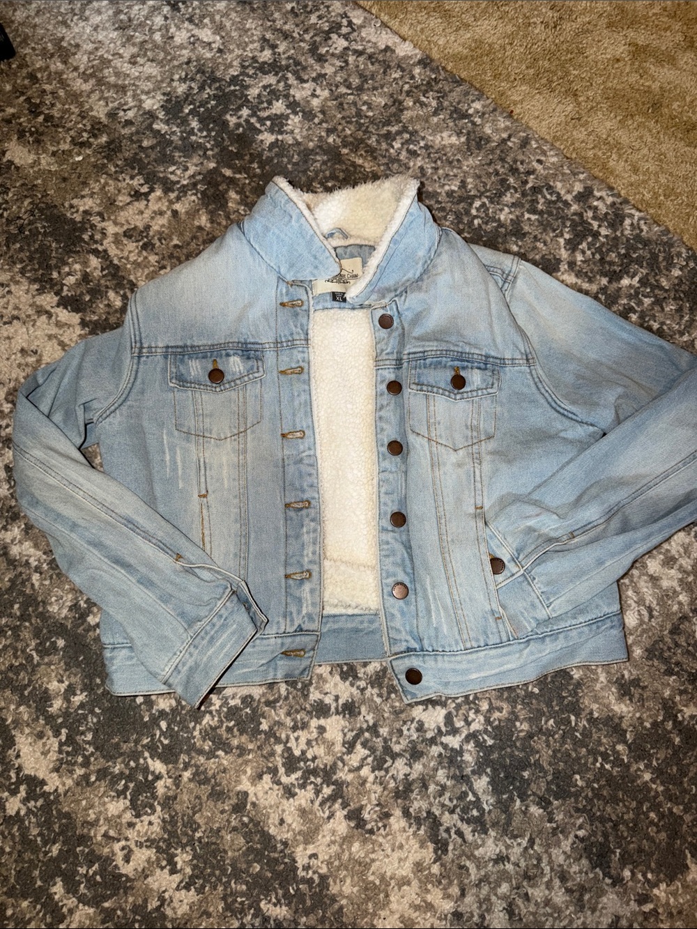 Women's Light Blue Sherpa Denim Jacket - Cozy Lined Jean Jacket